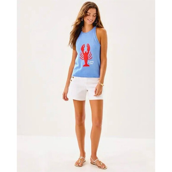 Lilly Pulitzer Sweater Tank Womens Size L Jacarda Blue Lobster Graphic Halter - Picture 3 of 7